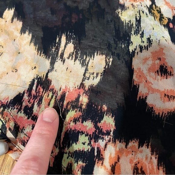 DANIEL RAINN Navy Blue Cream Ivory Multi Floral Tie Neck Button Down Tank Blouse - Picture 12 of 15